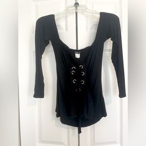 Venus Long Sleeve Black Top with Detailed Corset